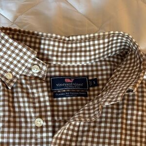 Vineyard Vines Men's Tan Checkered Button Down Shirt